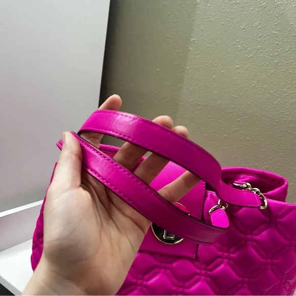 KATE SPADE Hot Pink Maryanne Quilted Leather Turnlock Chain Tote Shoulder Bag - Picture 7 of 11